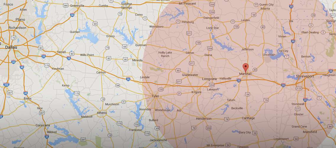 map of around Marshall, TX
