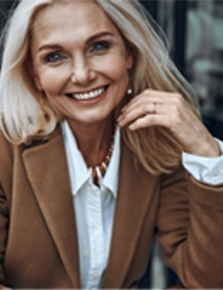 woman smiling with dental bridge in Marshall 