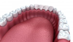 an image of a tongue and row of teeth